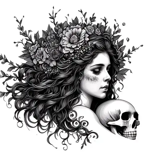Persephone Goddess Holding Skull Facing Forwards