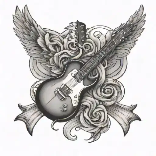 Guitar And Wings Spread Wide