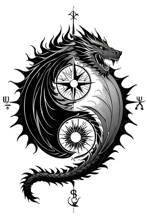 Dragon Yinyang Compass With Zodiac Sign Leo Sun Blessed
