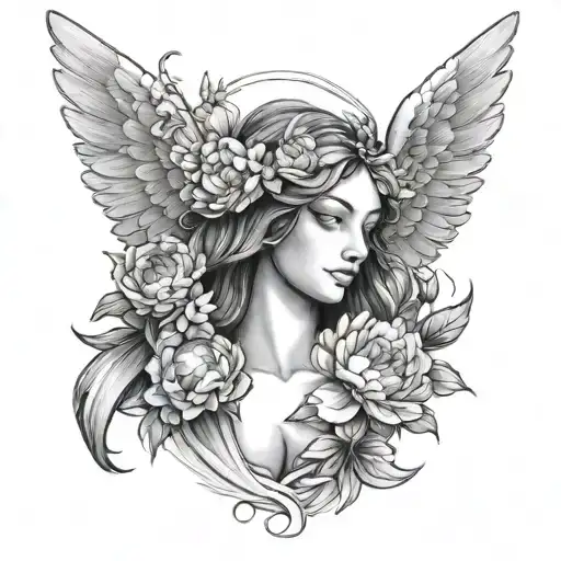 Guardian Angel And Peonies Growing