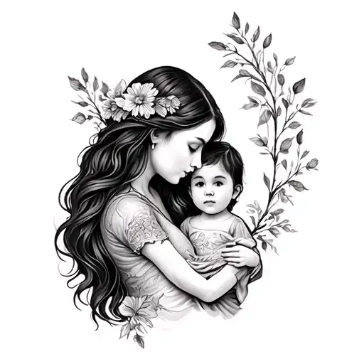 Mother And Child Drawing But Sumpbol Tattoo