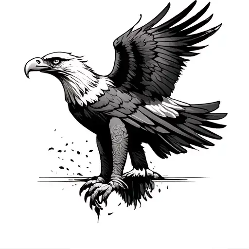 Black Tattoo With Eagle For Leg