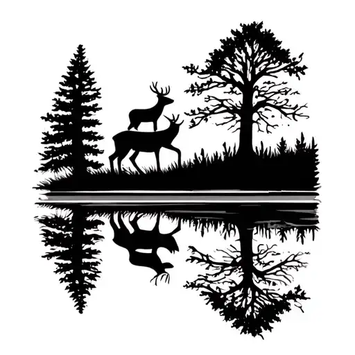 Tree Line With A Deer Standing