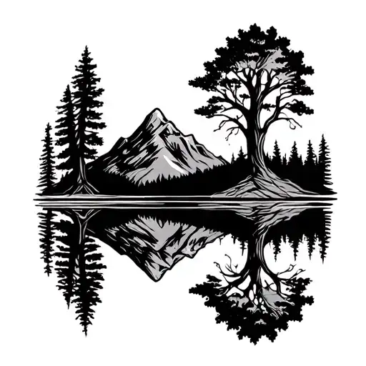 Tree Line With A Mountain