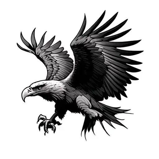 Eagle Attacking With Open Wings Black Gray