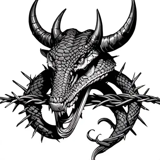 Sword Barbed Wire Wrapped Demon Face Snake Head On The End Of Barbed Wire Horns As The Hand Guard