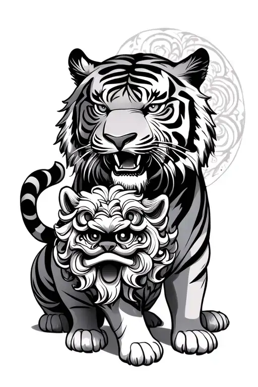Japanese Style Tiger With A Foo Dog