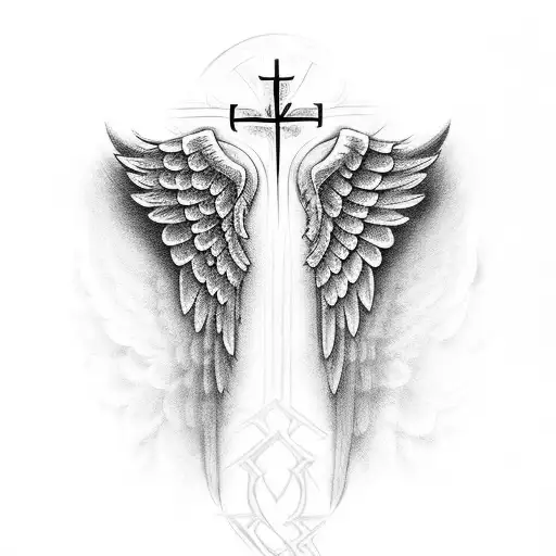 Angel Wings With Tribal Cross In The Middle Made From Letters