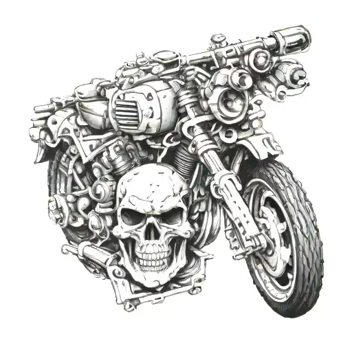 Skull Style Tattoo Of A Tank Made Out Of Dirtbike Engine Components