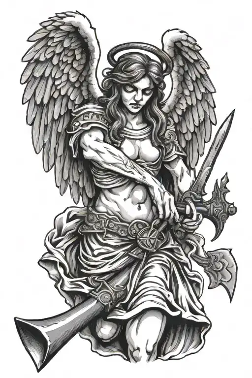 Sad Angel With Axe In A Hand