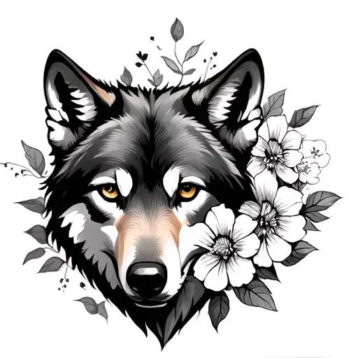 Wolf And Flowers