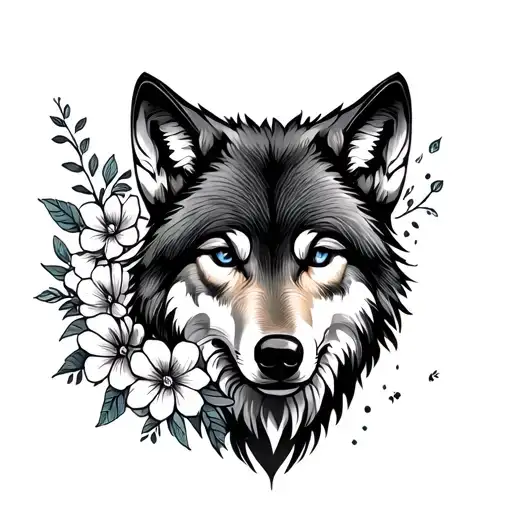 Wolf With Flowers Outline