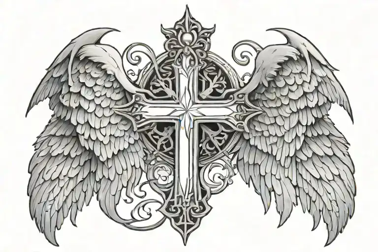 Cross With Demon And Angel Wings