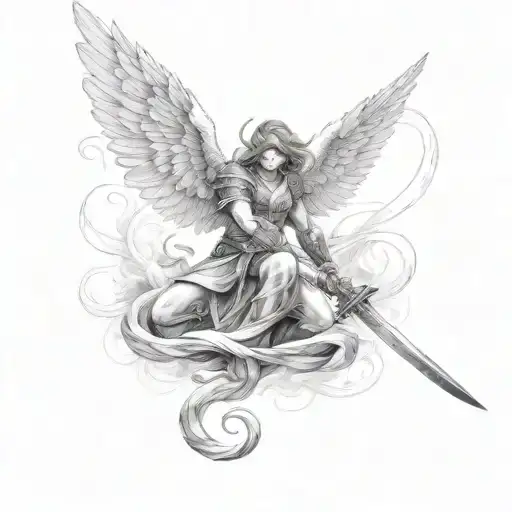 Guardian Angel Fight Snake With Sword