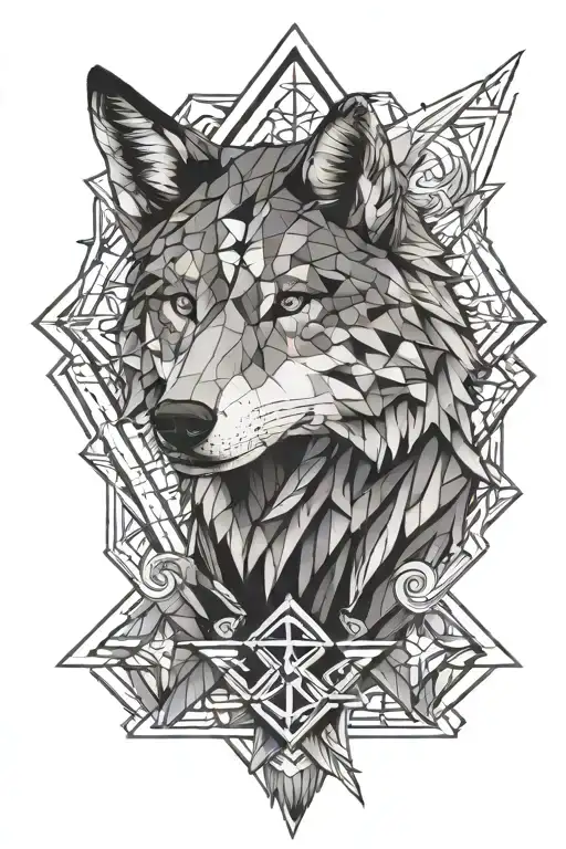 Geometric Wolf With Cross Intertwined