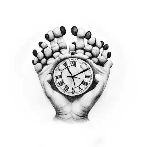 Baby Hands And Feet With And A Clock Tattoo