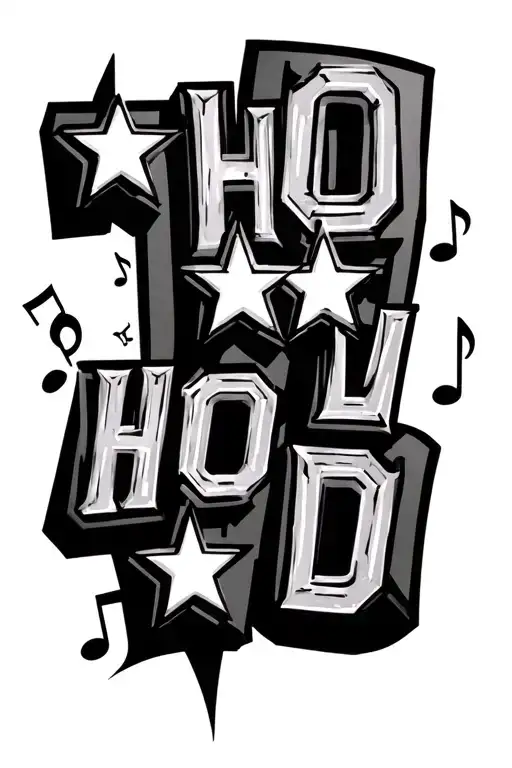 Hollywood Spelled Out With 7 Stars Going Through The Letters Of It And Music Notes Around It