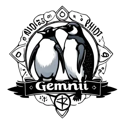 Penguin And Gemini Symbol With Name Written