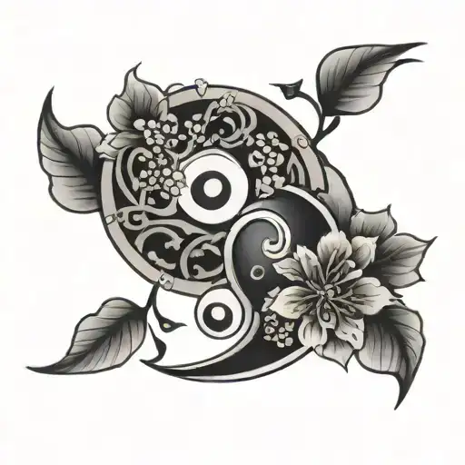 Ying Yang Filled Cherry Blossoms And Gun