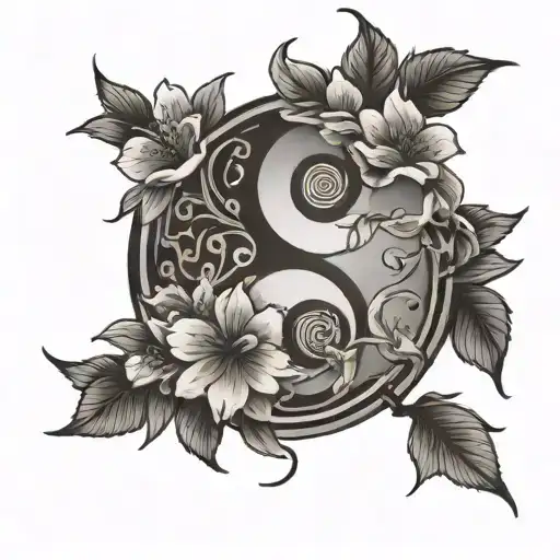 Ying Yang Cherry Blossoms One Side And A Gun In The Other Side All In Symbol