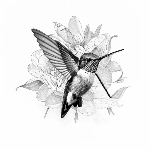 Hummingbird And Garden Of Flowers