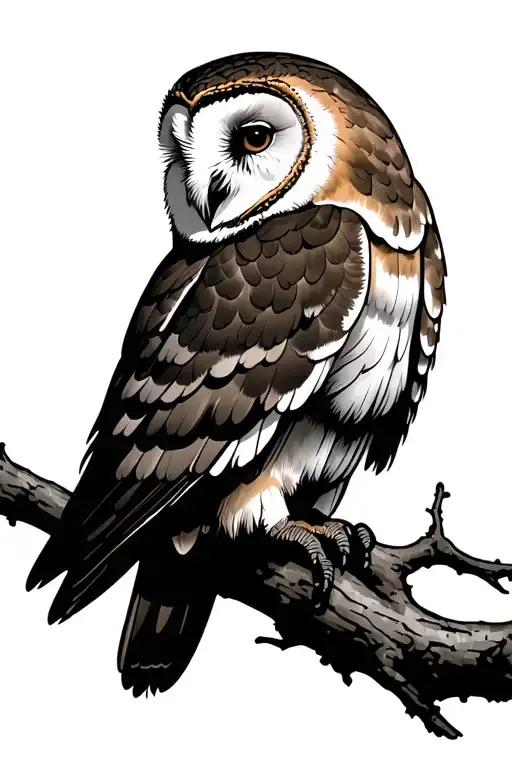 Barn Owl Perched On A Branch