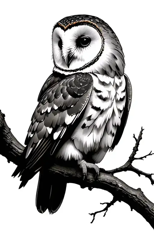 Barn Owl Perched On A Branch Wrapped