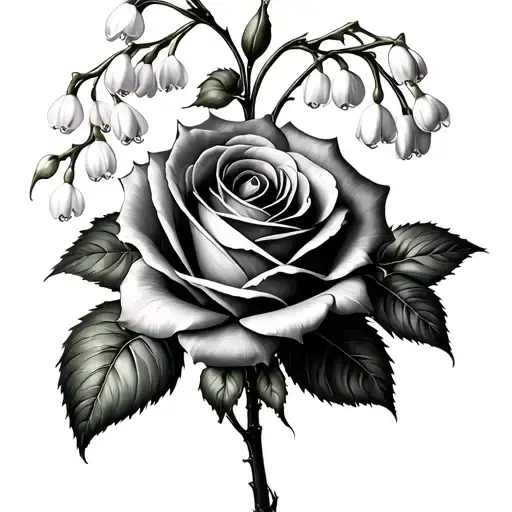 Rose And Lilly Of The Valley Intertwined With Eachother