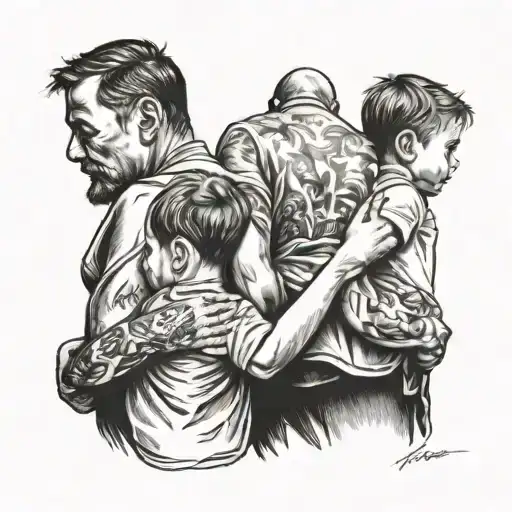 Father From Behind With 2 Children