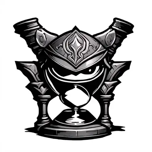 Majoras Mask From Zelda With An Hourglass That Is Half Full