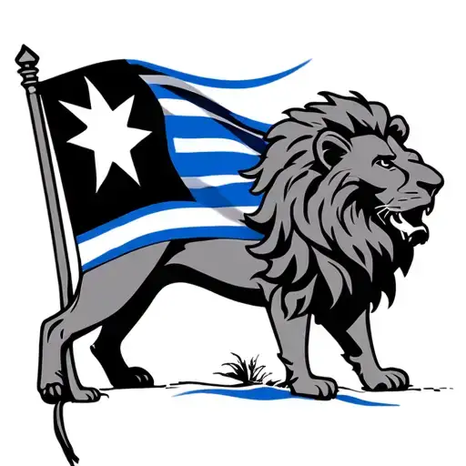 Lion Blue Line Flag Waving
