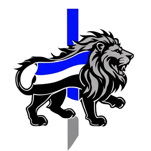Lion Blue Line Flag Inside
