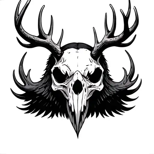 Crow Skull With Antlers