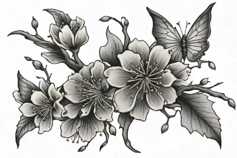 A Fairy Wings Cherry Blossom Tattoo Design