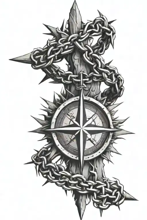 Jesus Crown Of Thorns With Compass And Chains