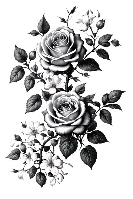 Roses And Honeysuckles On Tree Growing Together