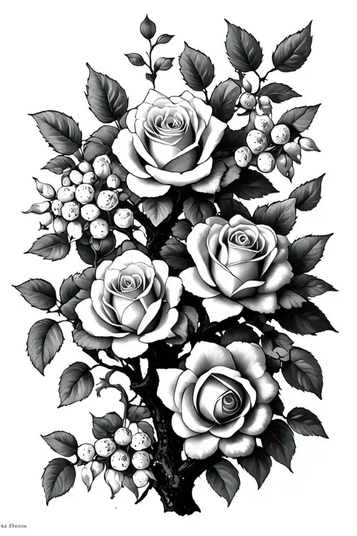 Roses And Honeysuckles On Tree