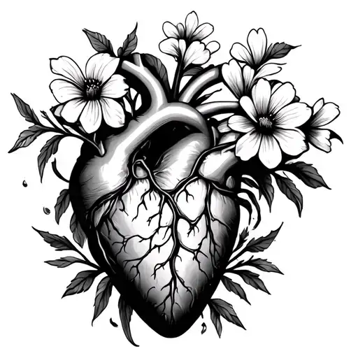 Heart With Flowers Coming Out The Aorta Black