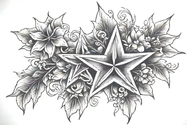 Eight Point Star With Flowers On Branch