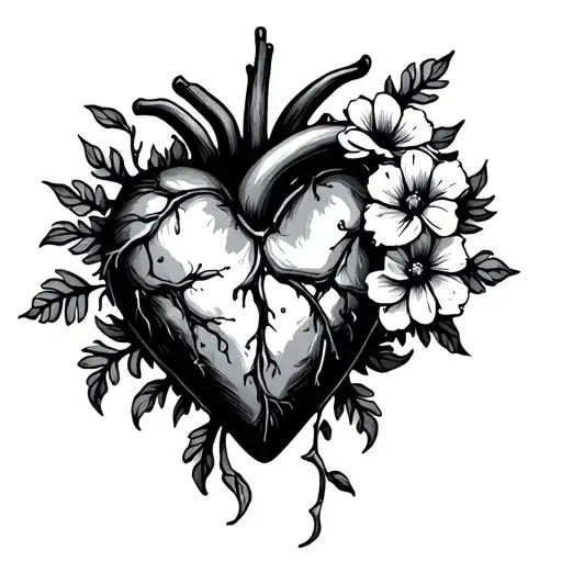 Heart With Flowers Coming Out The Aorta Black Simple