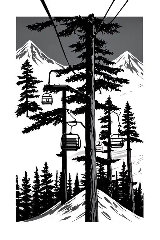 Skis Mountain Chairlift Trees