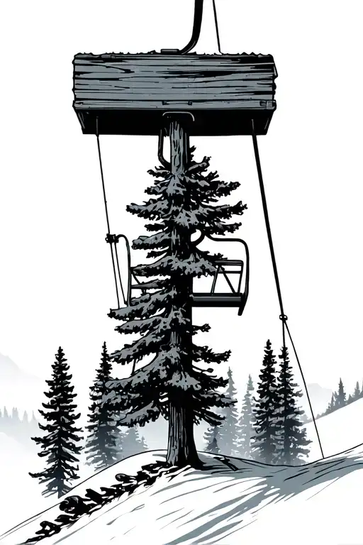 Skis Mountain Chairlift Trees