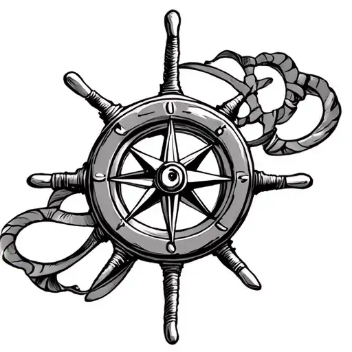 Shipwheel And Compass Intertwined