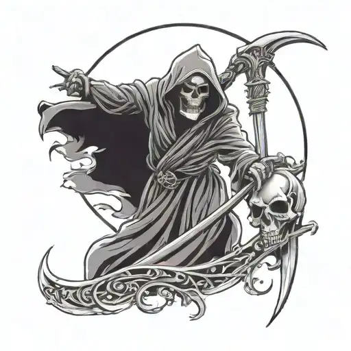 Grim Reaper With Scythe And Moon