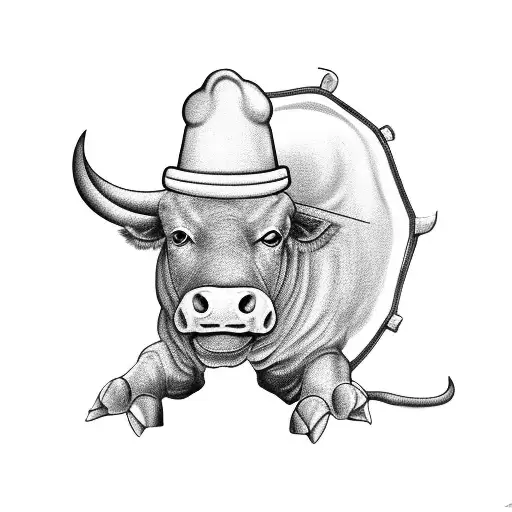 A Realistic Black And Grey Bull With A Chef's Hat And A Cooking Apron