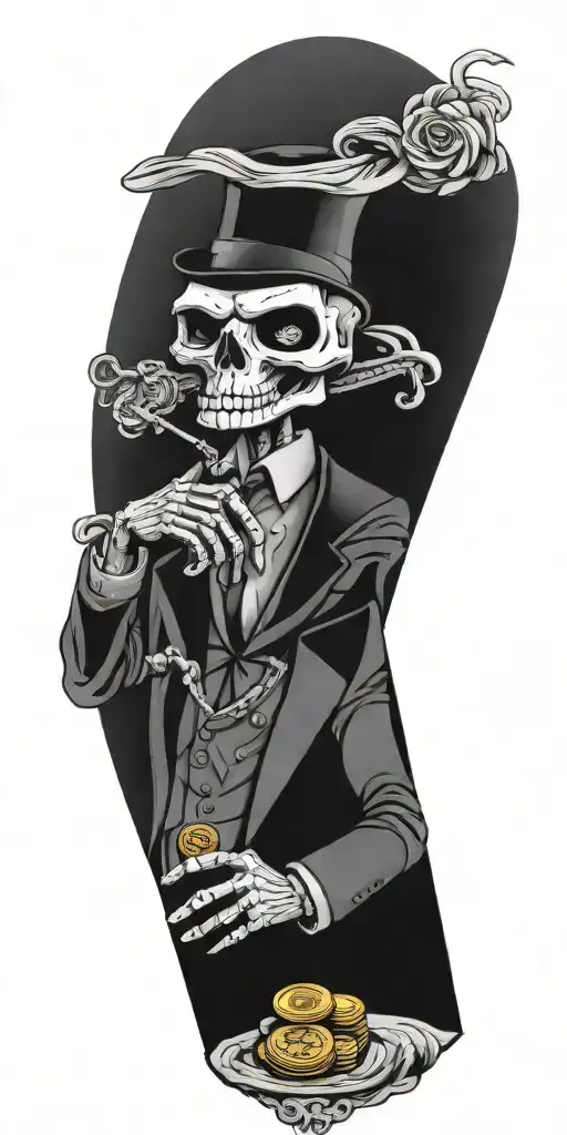 Mobster Skelton Holding Coin