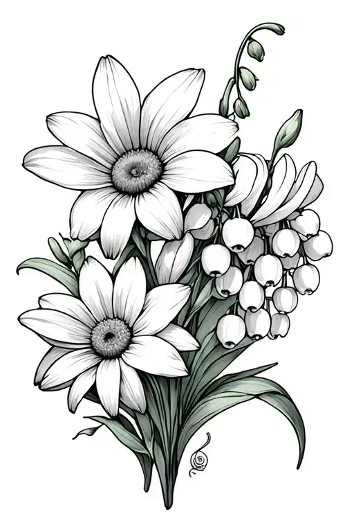 Daisy And Daffodil And Lily Of The Valley In Tertwined With Eachother