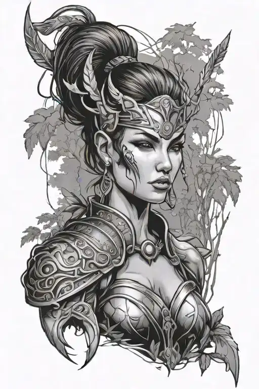 Warrior Woman With Forest Background
