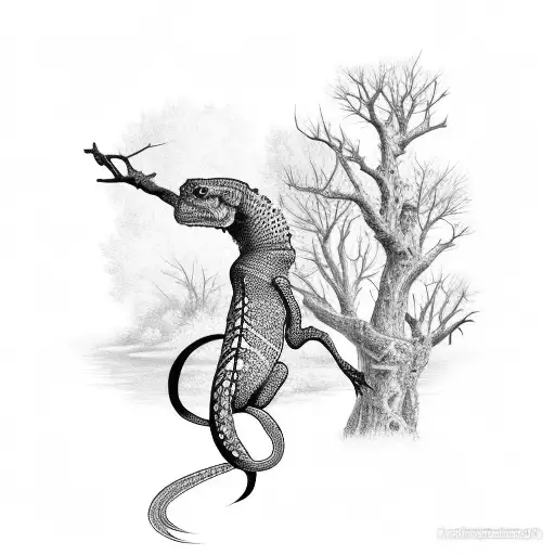 Lace Monitor In Tree