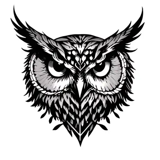 A Gothic Owl Tatto On Back Of Neck